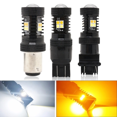 Dual Color White Yellow 12V Switchback LED Brake Turn Signal Lights 1157 3157 7443 3030 16SMD