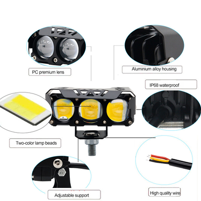 Three Eyeballs Motorcycle Spotlights LED Head Light Near Yellow Far White Auxiliary Light