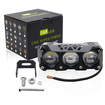 Three Eyeballs Motorcycle Spotlights LED Head Light Near Yellow Far White Auxiliary Light