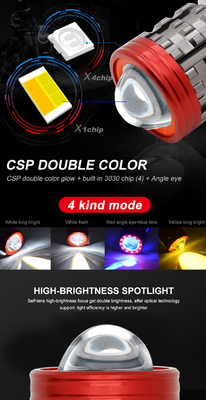 Three Eyeballs Motorcycle LED Headlights Near Yellow Far White Auxiliary Light