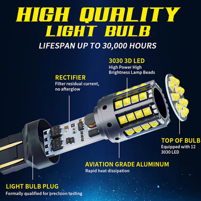 White Aluminum Alloy LED Turn Signals 1156 1157 T20 3030 44SMD Reversing Light 12V 24V