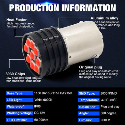 1157 BAY15D LED P21/5W 1156 BA15S P21W LED Bulbs 9 SMD 3030 R5W R10W Car Reverse Light Brake Tail Lamp