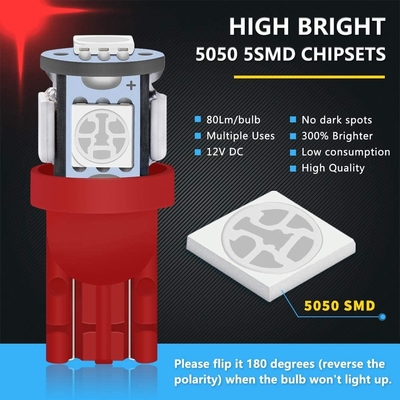 194 Automotive LED Light Bulbs 6500K Wedge T10 SMD 5050 Chips