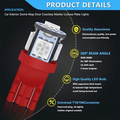 194 Automotive LED Light Bulbs 6500K Wedge T10 SMD 5050 Chips