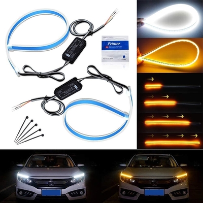 Flowing Bar Silicone Drl Daytime Running Lights 45CM 17.7&quot; White Amber Flexible LED Tube Strip