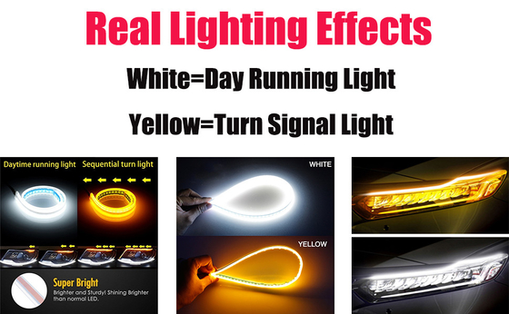 Flowing Bar Silicone Drl Daytime Running Lights 45CM 17.7&quot; White Amber Flexible LED Tube Strip