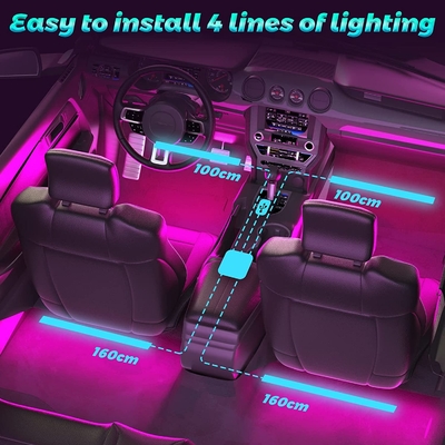 4 Pcs 48 Led Strip Car Interior Atmosphere Lights IP65 With USB Port APP Control