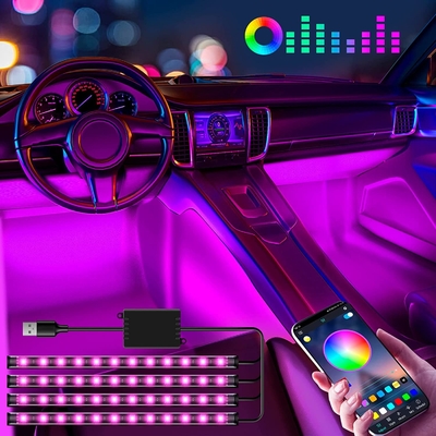 4 Pcs 48 Led Strip Car Interior Atmosphere Lights IP65 With USB Port APP Control